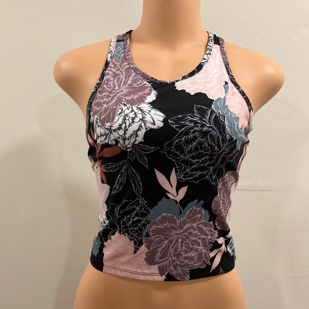 Jessica Simpson Active Athleisure Cross‎ Back Cropped Floral Tank